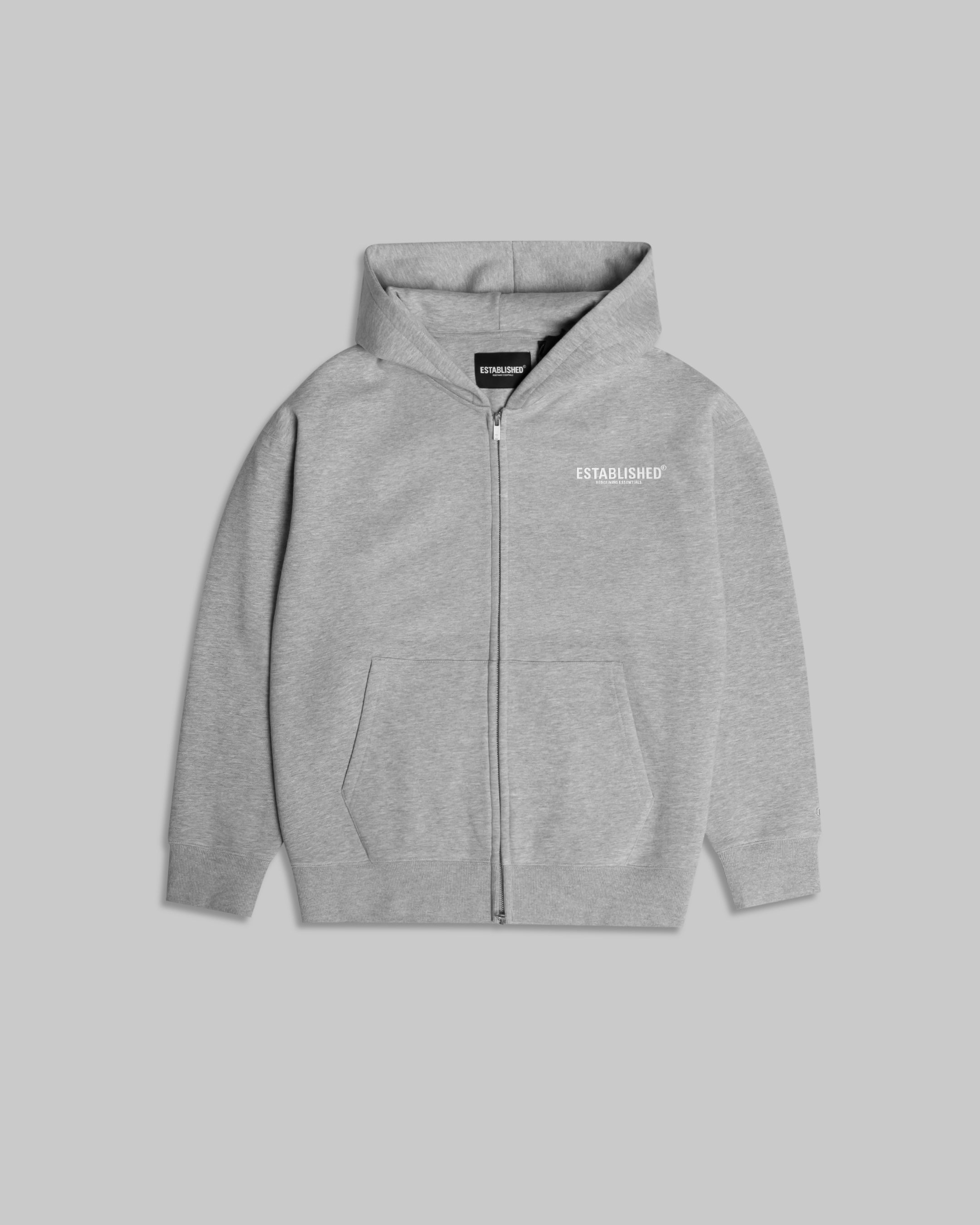 ESTABLISHED STUDIO LOGO ZIP HOODIE GREY MARL