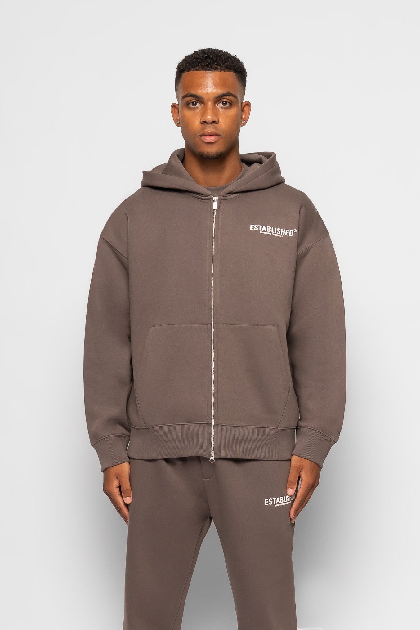 ESTABLISHED STUDIO LOGO ZIP HOODIE GREY