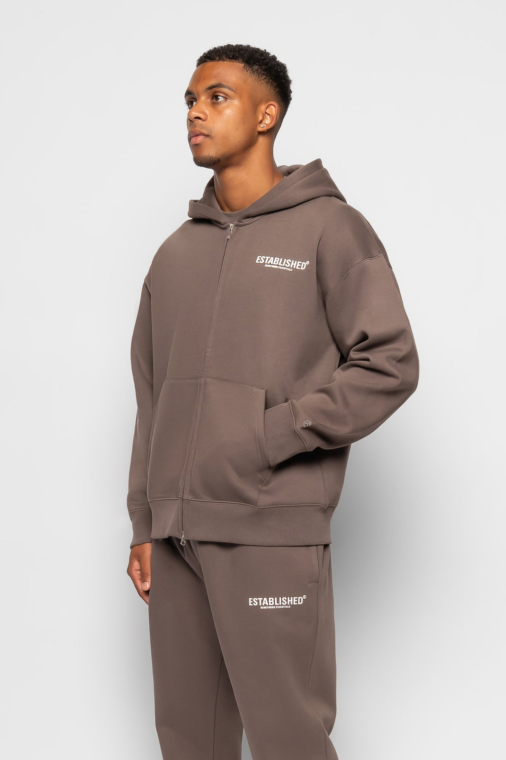 ESTABLISHED STUDIO LOGO ZIP HOODIE GREY