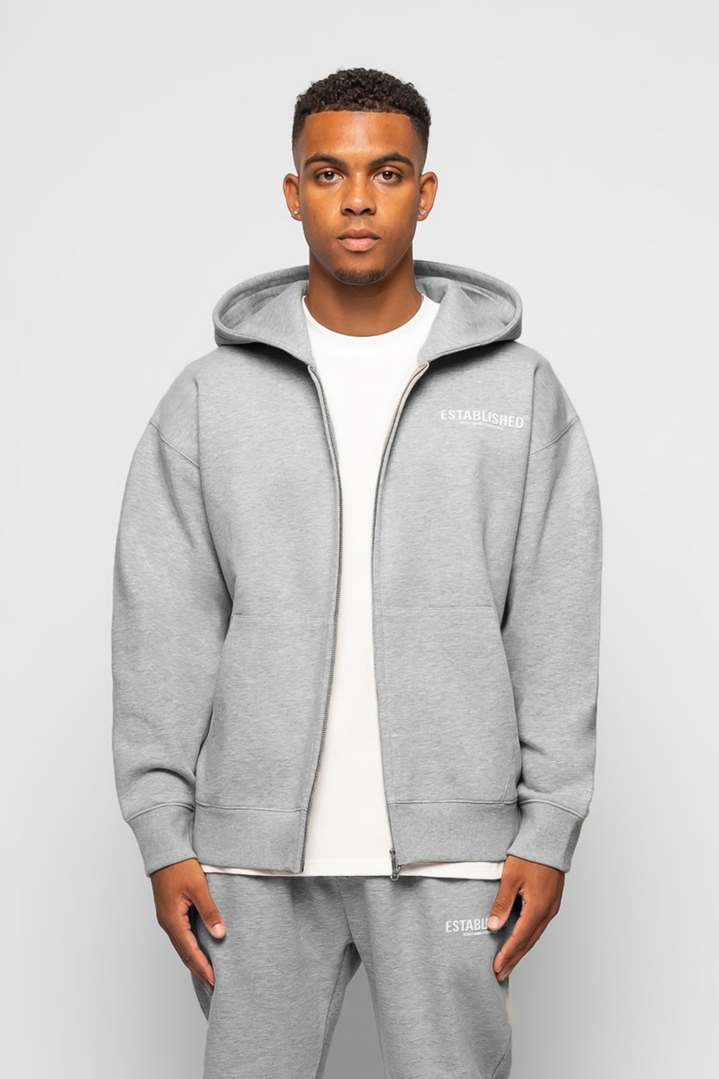 ESTABLISHED STUDIO LOGO ZIP HOODIE GREY MARL