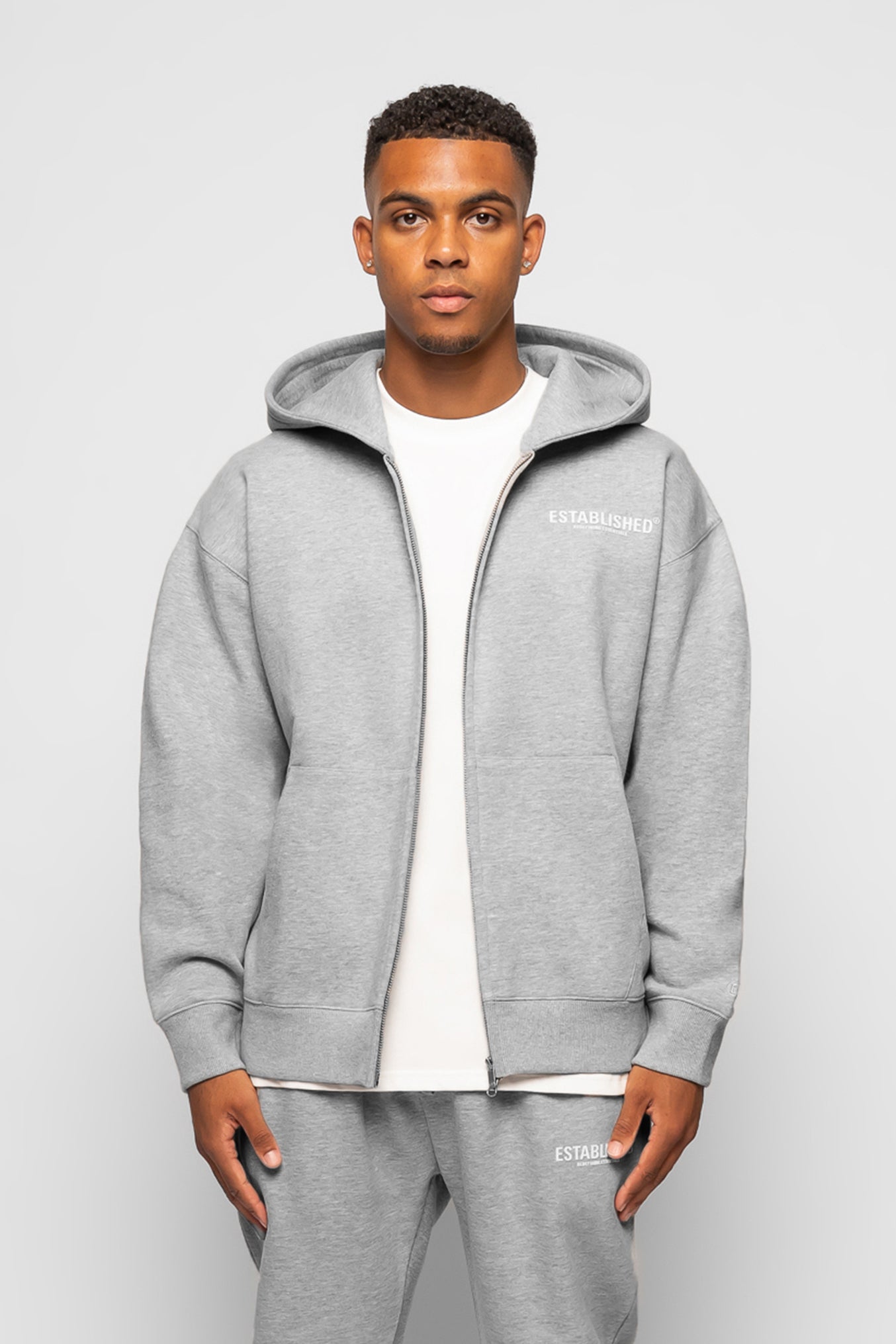 ESTABLISHED STUDIO LOGO ZIP HOODIE GREY MARL