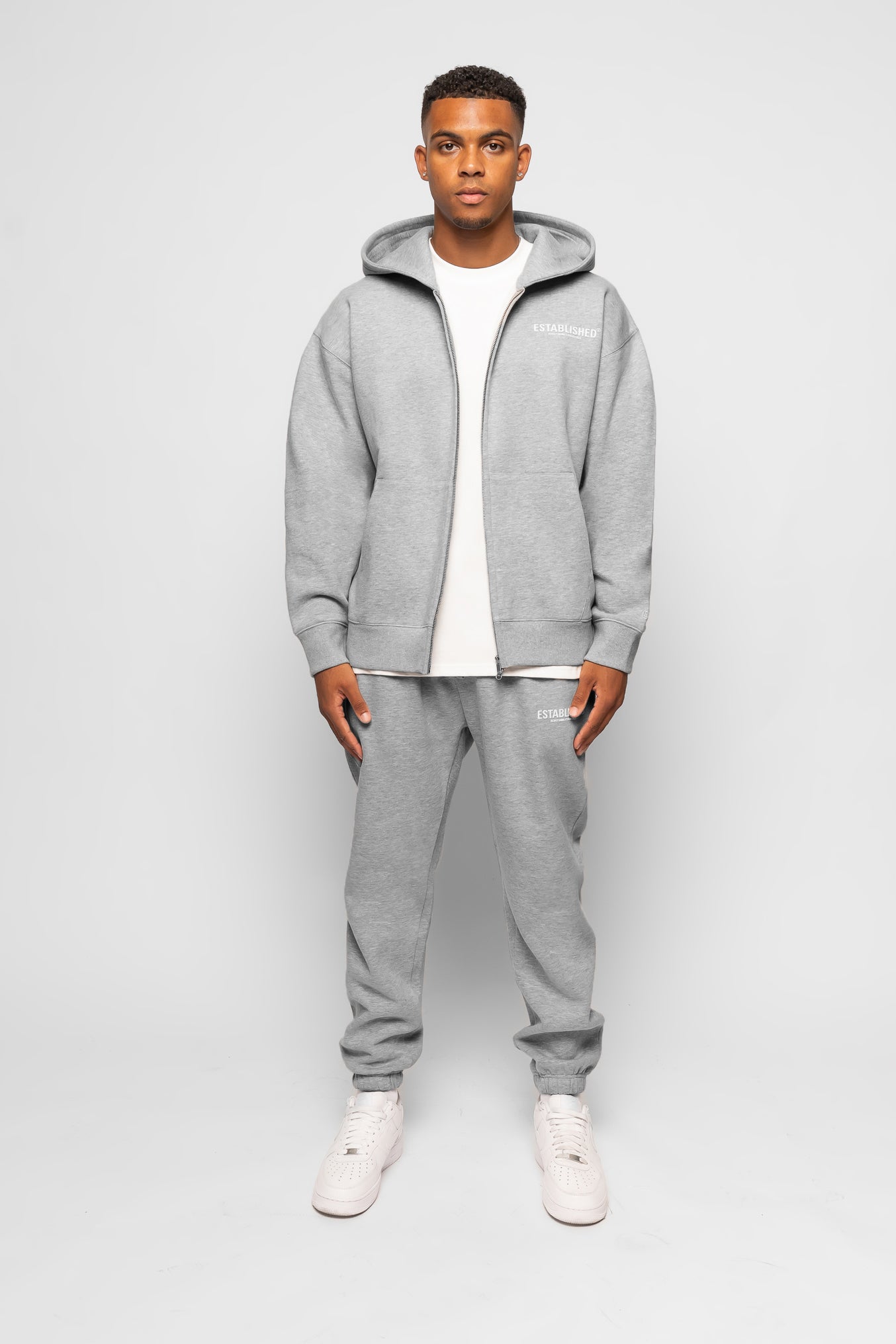 ESTABLISHED STUDIO LOGO ZIP HOODIE GREY MARL