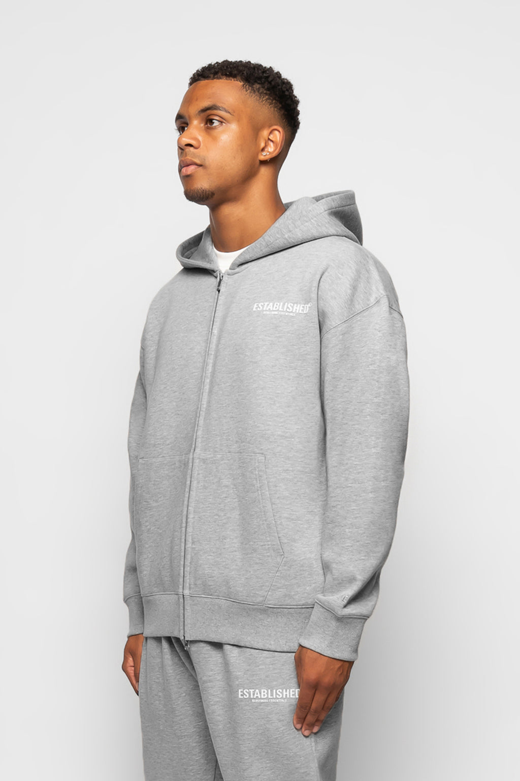 ESTABLISHED STUDIO LOGO ZIP HOODIE GREY MARL