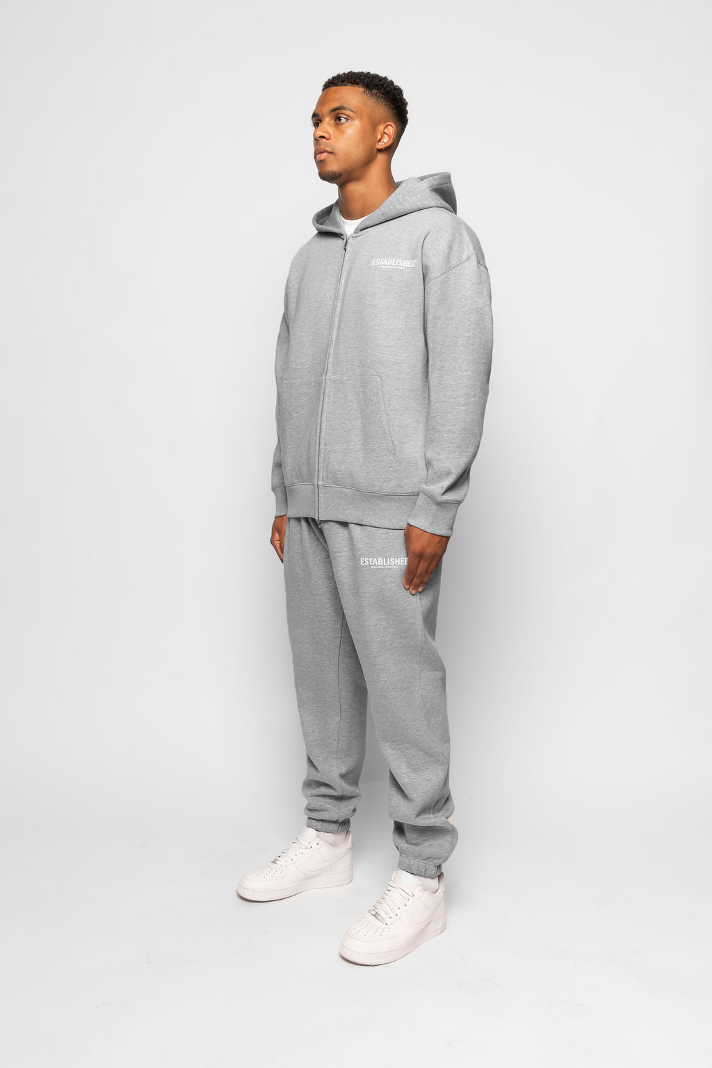 ESTABLISHED STUDIO LOGO ZIP HOODIE GREY MARL