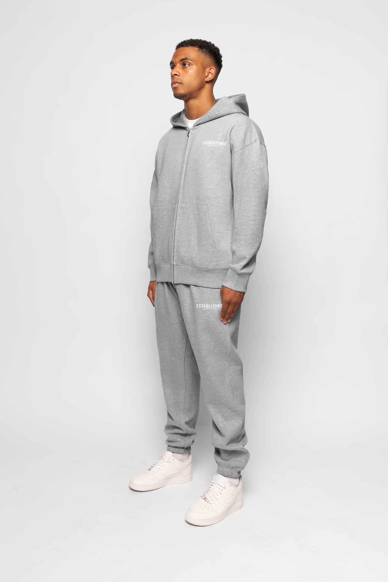 ESTABLISHED STUDIO LOGO ZIP HOODIE GREY MARL