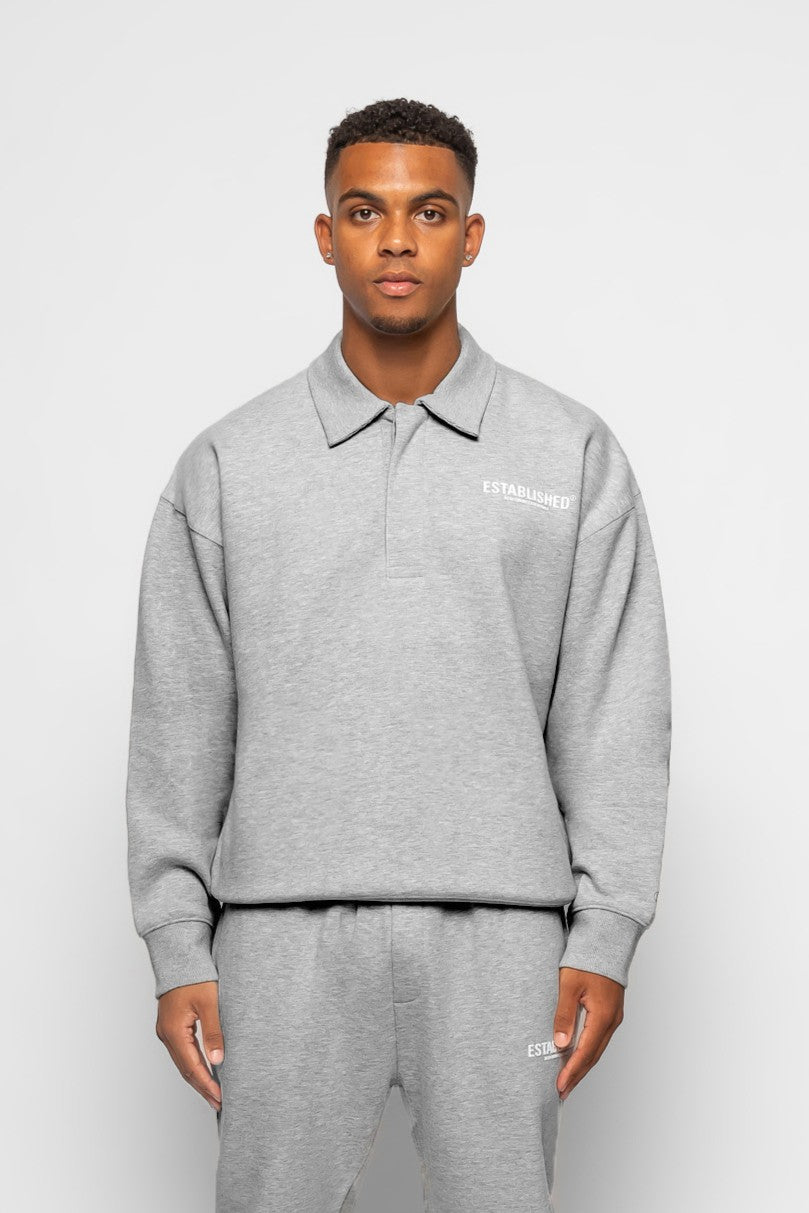 ESTABLISHED STUDIO LOGO COLLAR SWEATSHIRT GREY MARL
