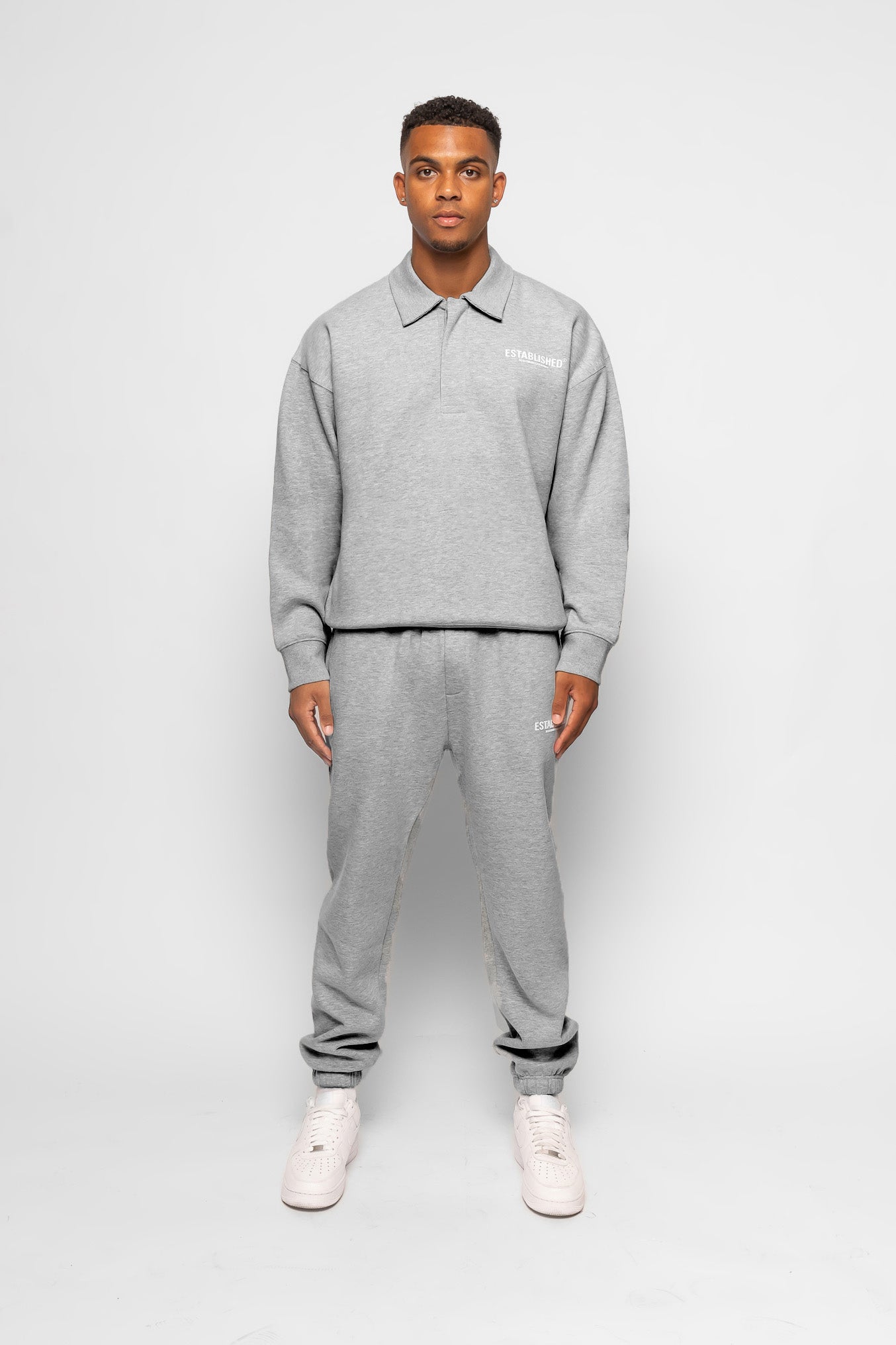 ESTABLISHED STUDIO LOGO COLLAR SWEATSHIRT GREY MARL