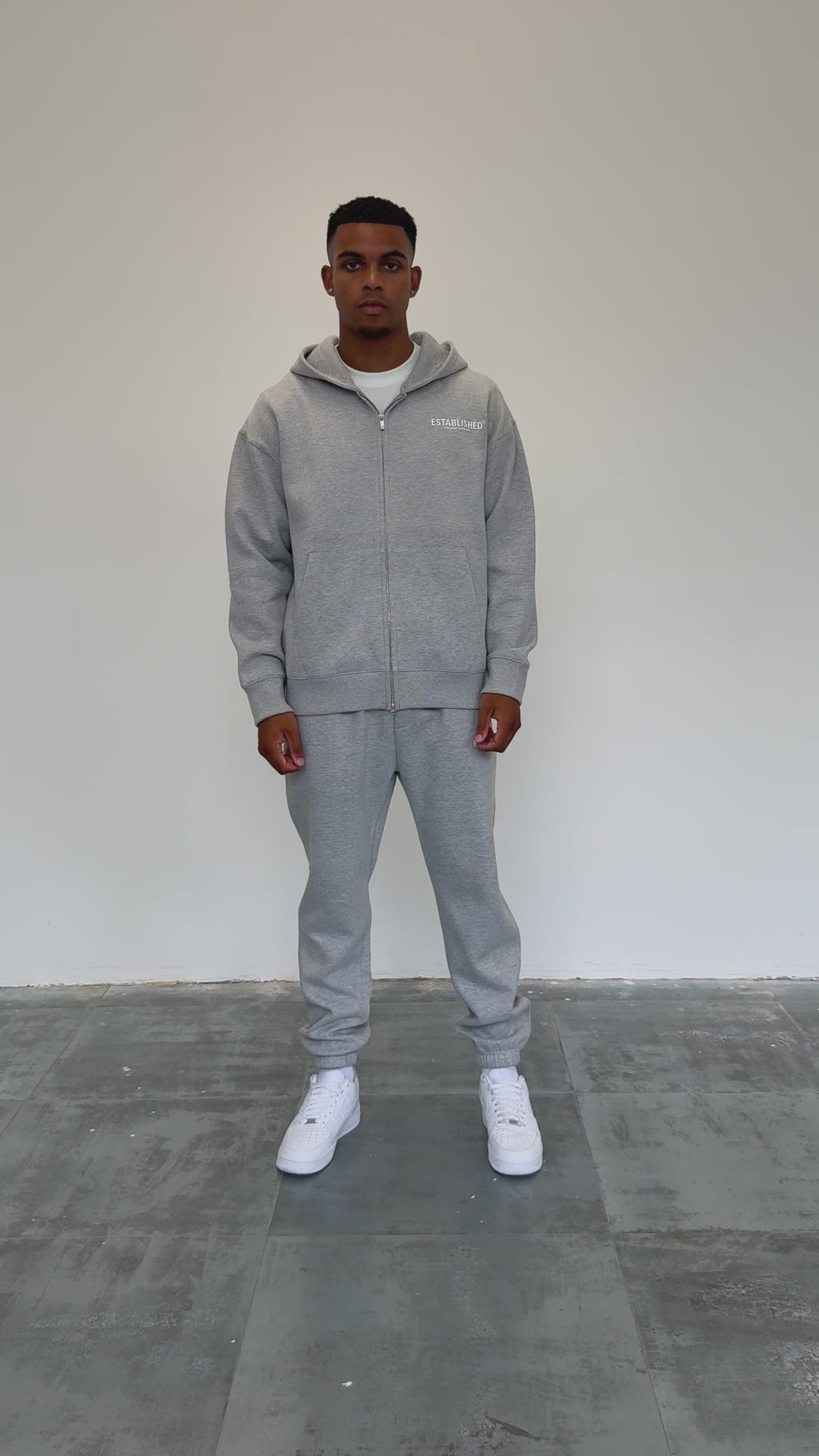 ESTABLISHED STUDIO LOGO ZIP HOODIE GREY MARL