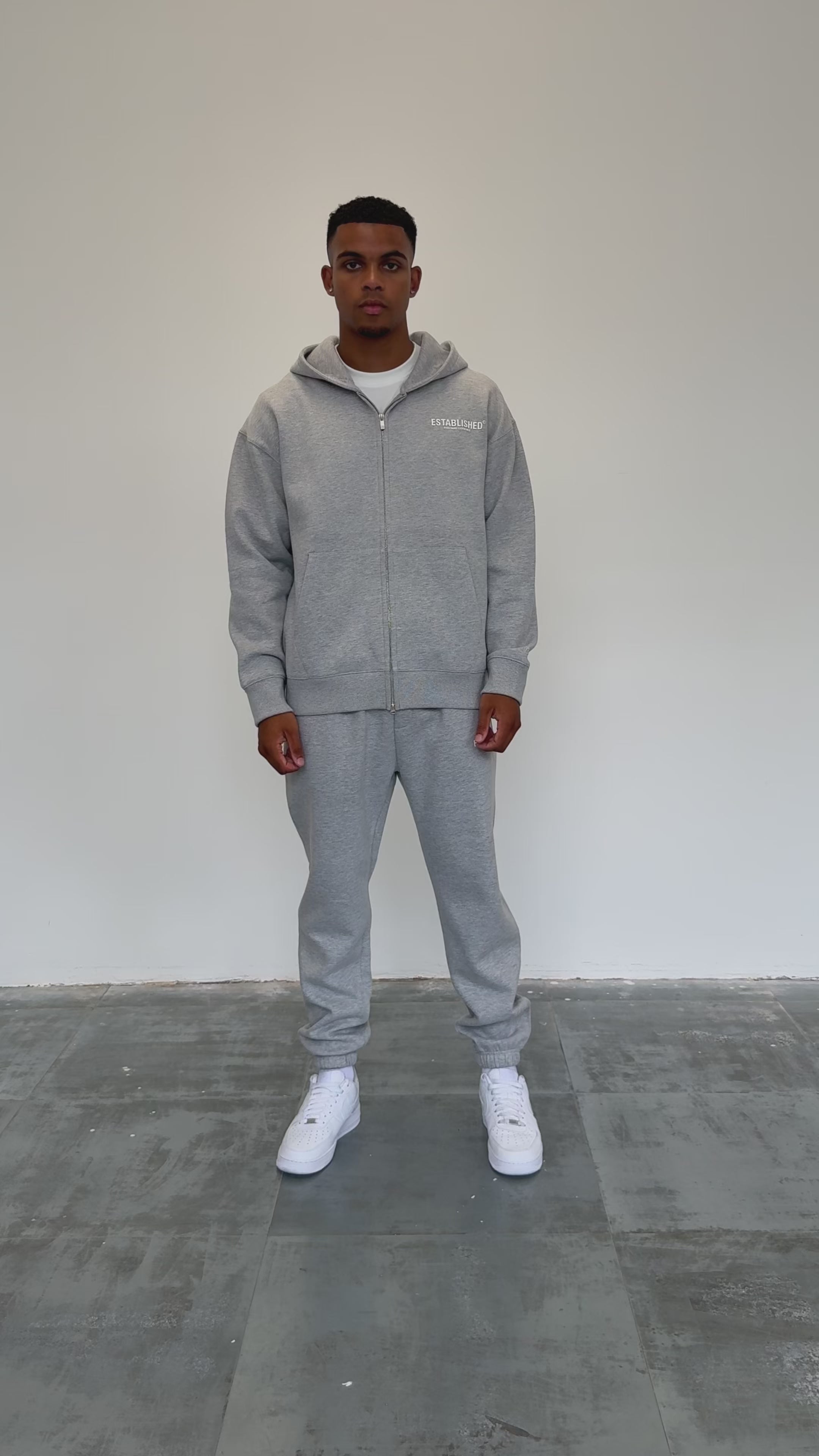 ESTABLISHED STUDIO LOGO ZIP HOODIE GREY MARL
